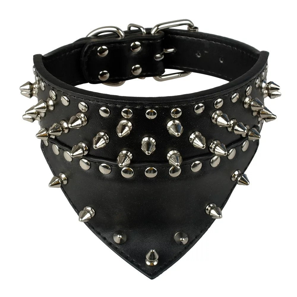 Didog 2' Width Bandana Style Scarf Leather Dog Collar, Spiked Studded Fit Dalmatian Pit Bull Terrier,Black L Size