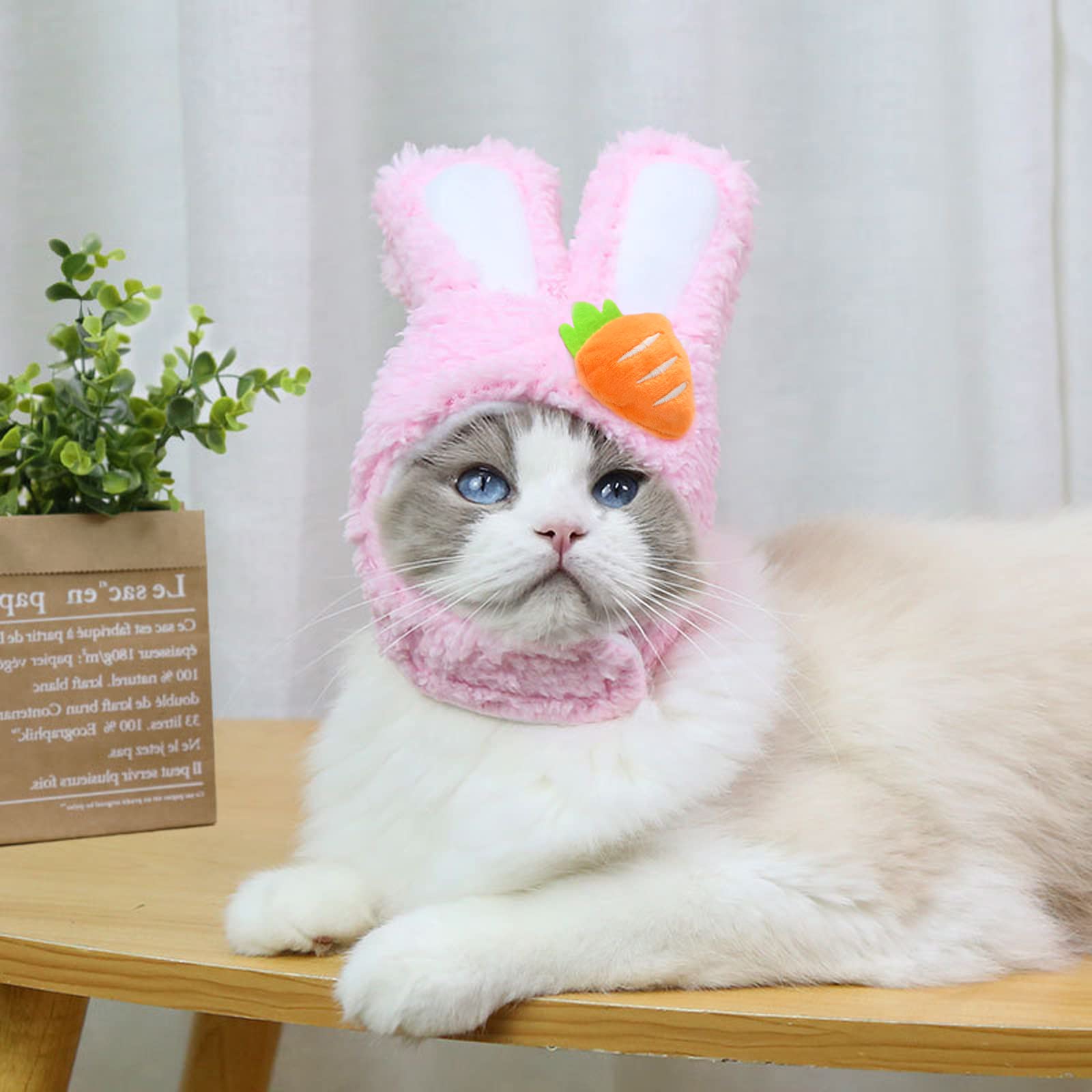 Shurung Bunny Ear Hat For Cat & Small Dog, Soft Plush Adjustable Rabbit Themed Easter Headwear, 4Pcs Set In 4 Styles