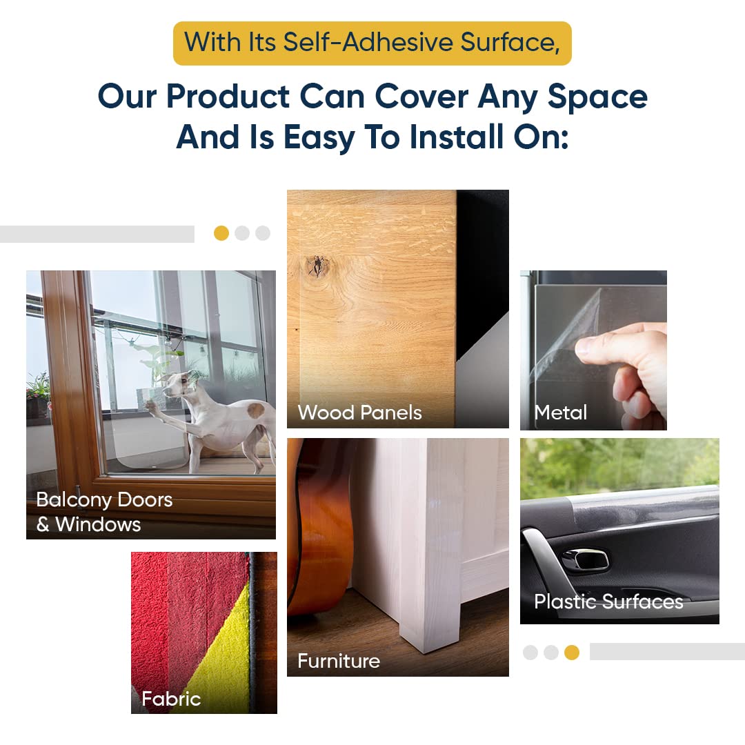 Protecto® Pet Scratch Protector W/Custom-Cut Knife - 3-Pack 60' X 8” Door Guard + Wood & Furniture Shield For Dog & Cat Scratching Deterrent, Defender & Repellent W/Super Sticky Self-Adhesive Backing