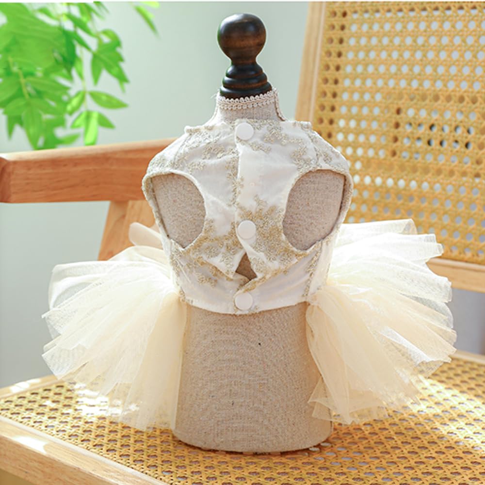 Aniac Embroidered Dog Dress For Small Dog,Girl Puppy Princess Tutu Dress With Leash Ring,Cat Apparel,Chihuahua Yorkie Clothes Fo