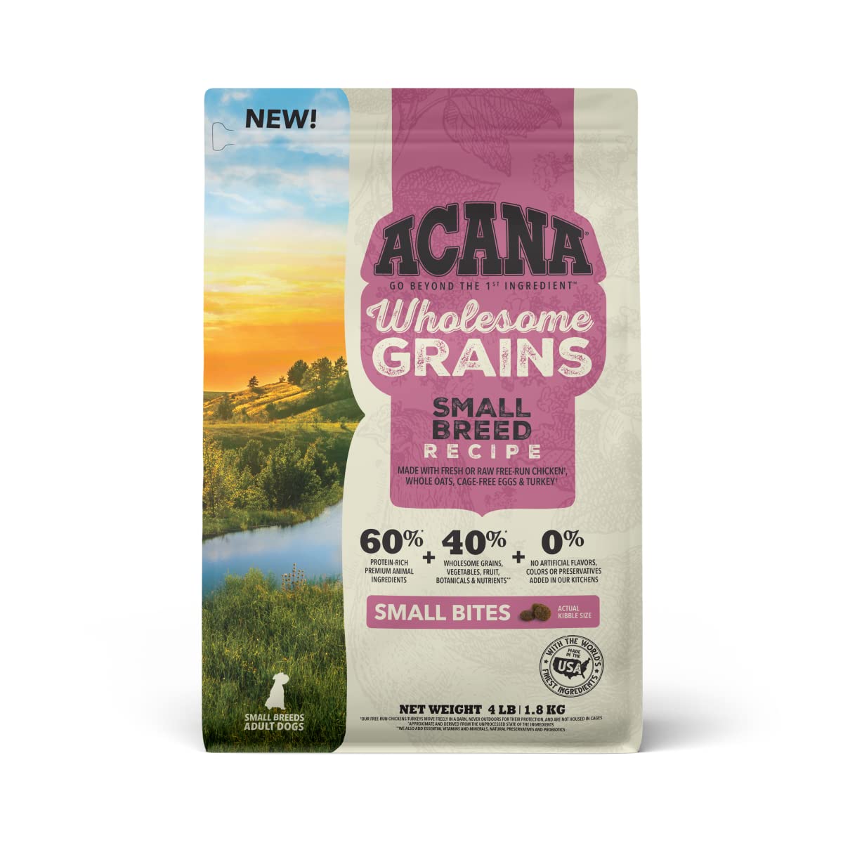 ACANA Wholesome Grains Dry Dog Food Small Breed Recipe Real Chicken Eggs and Turkey 4lb Bag