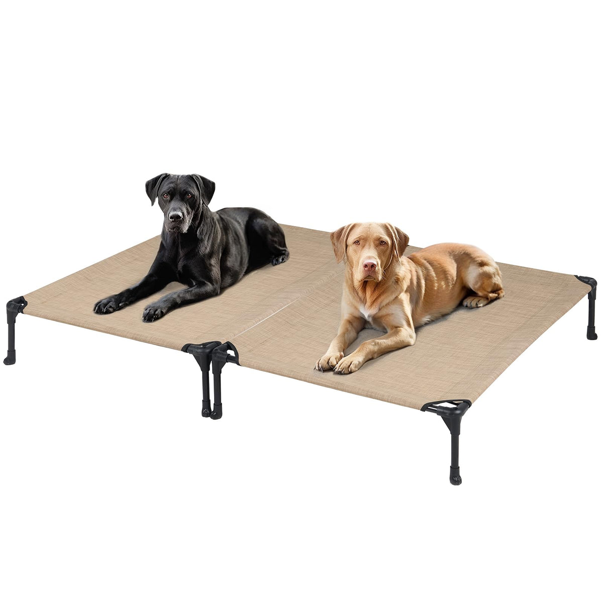 Veehoo 2 Pack Raised Dog Bed, Cooling Elevated Dog Bed, Portable Pet Cot With Washable & Breathable Mesh, No-Slip Feet, Durable Dog Cots Beds For Large Dogs, 42' X 30', Beige Coffee, Cwc1803-L
