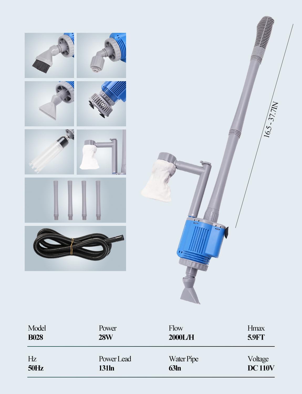 Upettools Aquarium Gravel Cleaner - Electric Automatic Removable Vacuum Water Changer Sand Algae Cleaner Filter Changer 110V/28W