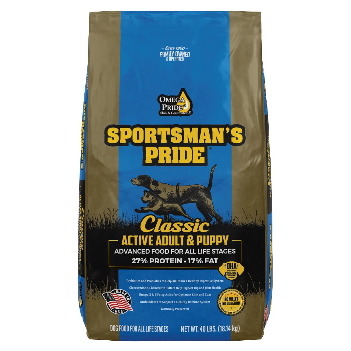 Sportsmans Pride Classic 27/17 Active Adult & Puppy Dry Dog Food, 40-lb Bag