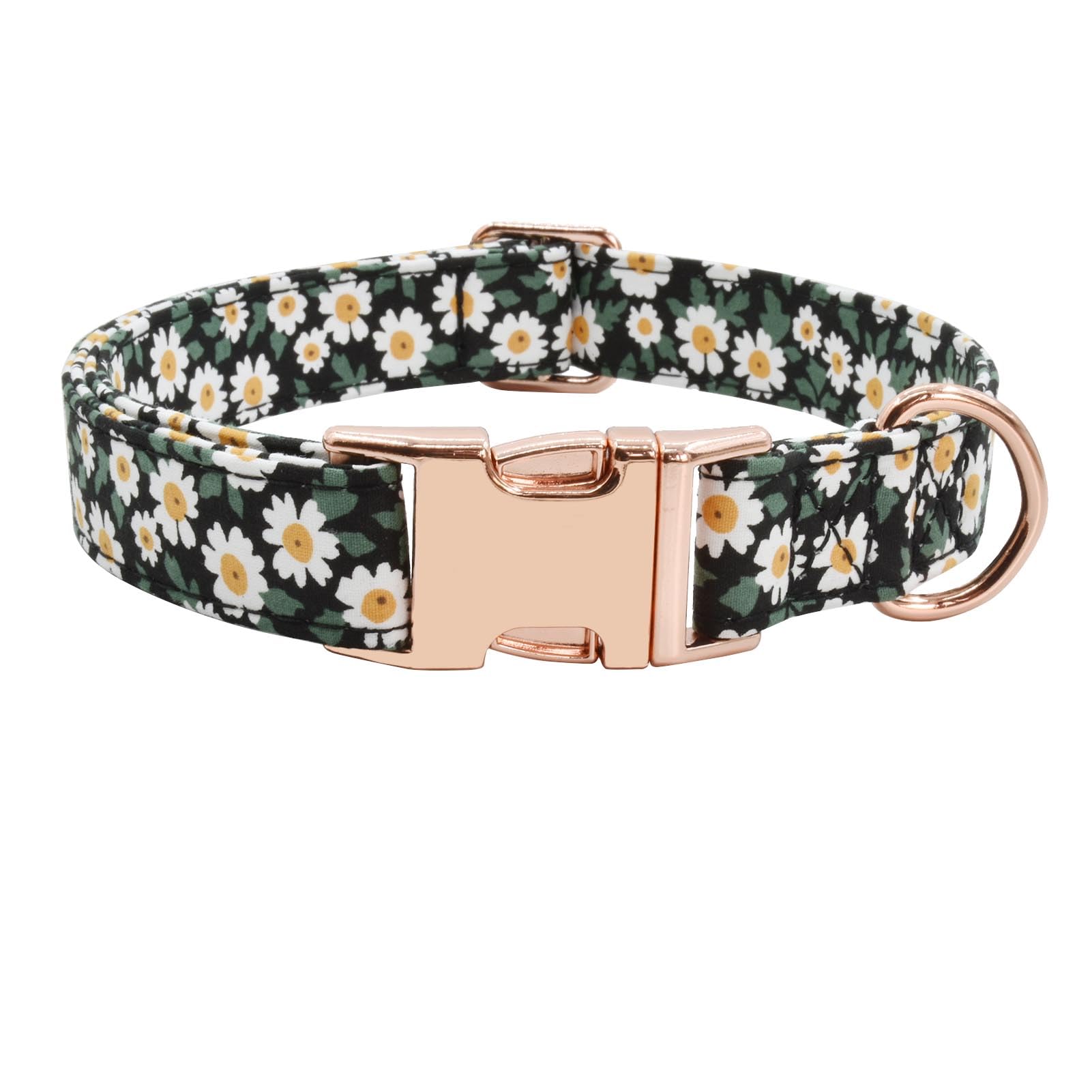 Metal Buckle Dog Collar, Durable Adjustable Dog Collar Soft For Small Medium Large Dogs (001-Black Flower, L(15-23In)