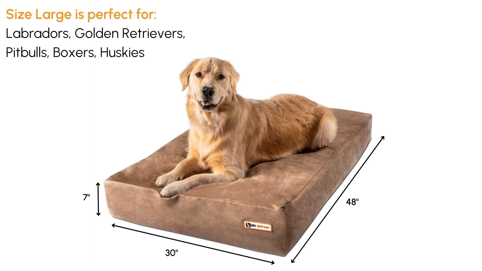 Barker Beds Sleek Dog Bed For Large Sized Dogs (Large, Khaki) - 7'' Thick Soft & Comfortable Orthopedic Cushion - Durable & Wash