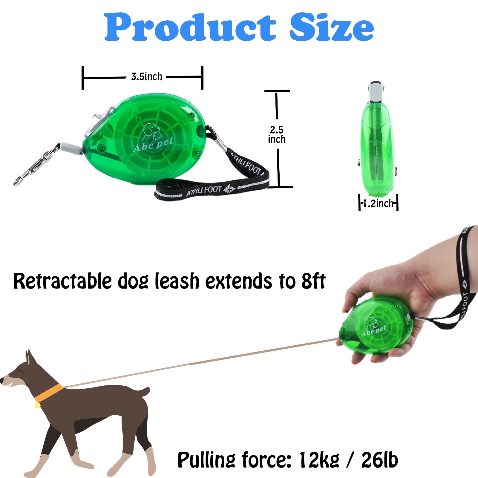 Cdipesp Mini Retractable Dog Leash With 8Ft Strong Nylon Tape, Hands Free Portable Lightweight Walking Leash With Wrist Strap Fo