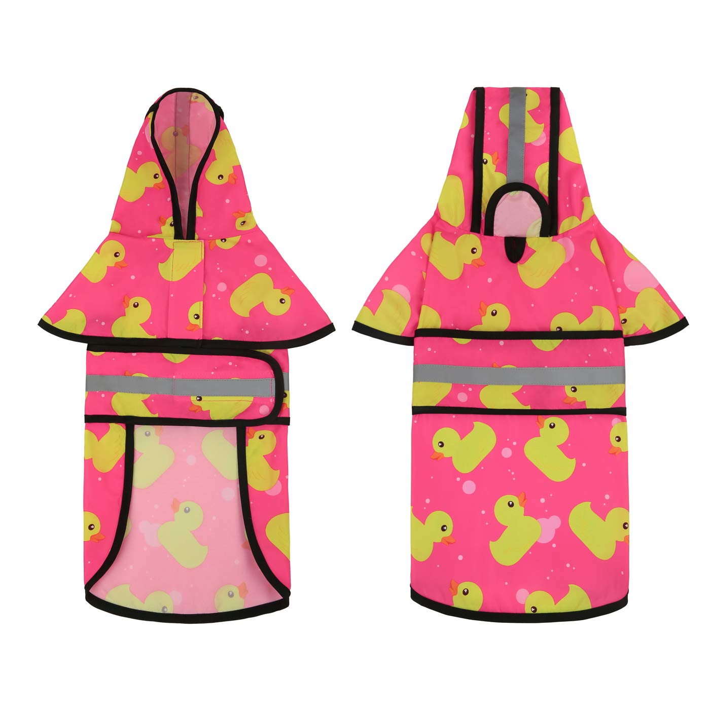 Hde Dog Raincoat Hooded Slicker Poncho For Small To X-Large Dogs And Puppies Pink Ducks - M