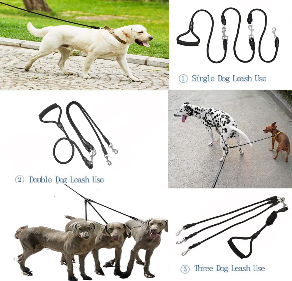 Double Dog Leash 3 Dog Leash Triple Dog Leash Heavy Duty Multiple Dog Leash For 2 Or 3 Dogs(6-40 Lbs),360°Swivel No Tangle,2-Way & 3-Way Interchangeable Dual Dog Leash With Hand-Protected Handle