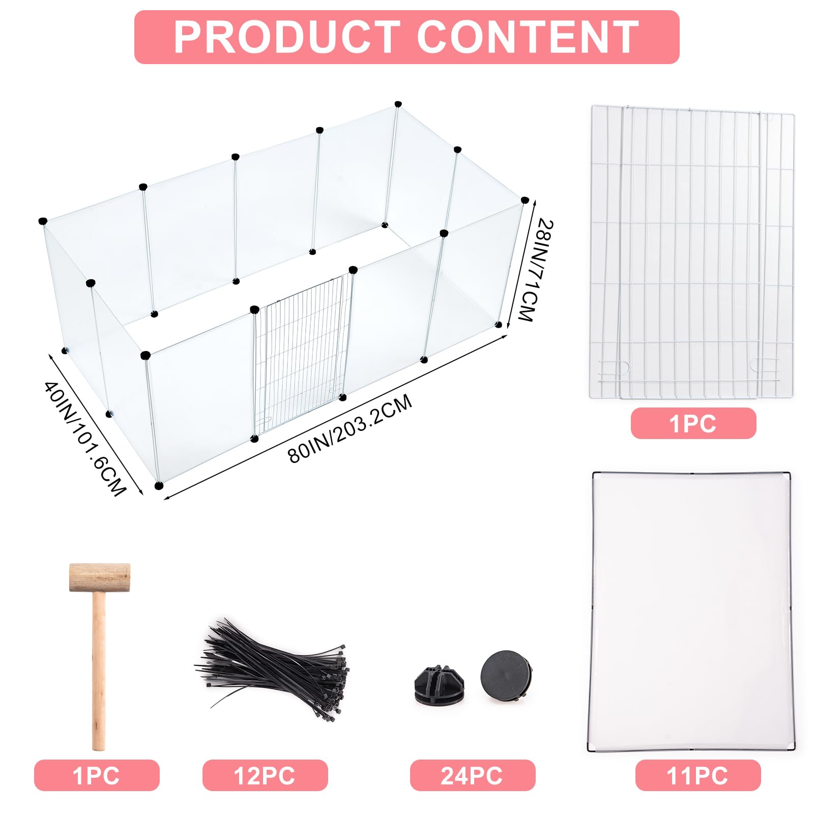 BRIAN & DANY Dog Playpen - Portable Indoor Transparent Pet Playpen for Small Animals, 80" L x 40" W x 28" H, Smoke Grey, Model PL132