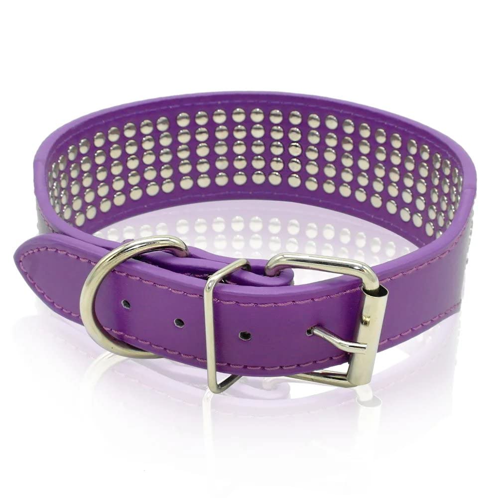 Berry Pet Rhinestones Dog Collars - 5 Rows Full Sparkly Crystal Diamonds Studded Pu Leather - 2 Inch Wide -Beautiful Bling Pet A