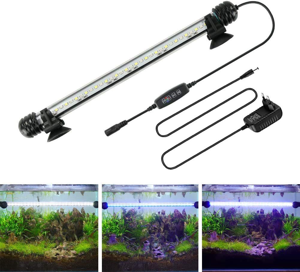 Aquariumbasics Led Aquarium Light For Fish Tank,Auto On/Off Submersible White And Blue Led Aquarium Plant Light With Timer And Dimming Function (11 Inch （Timer & Dimming Function)