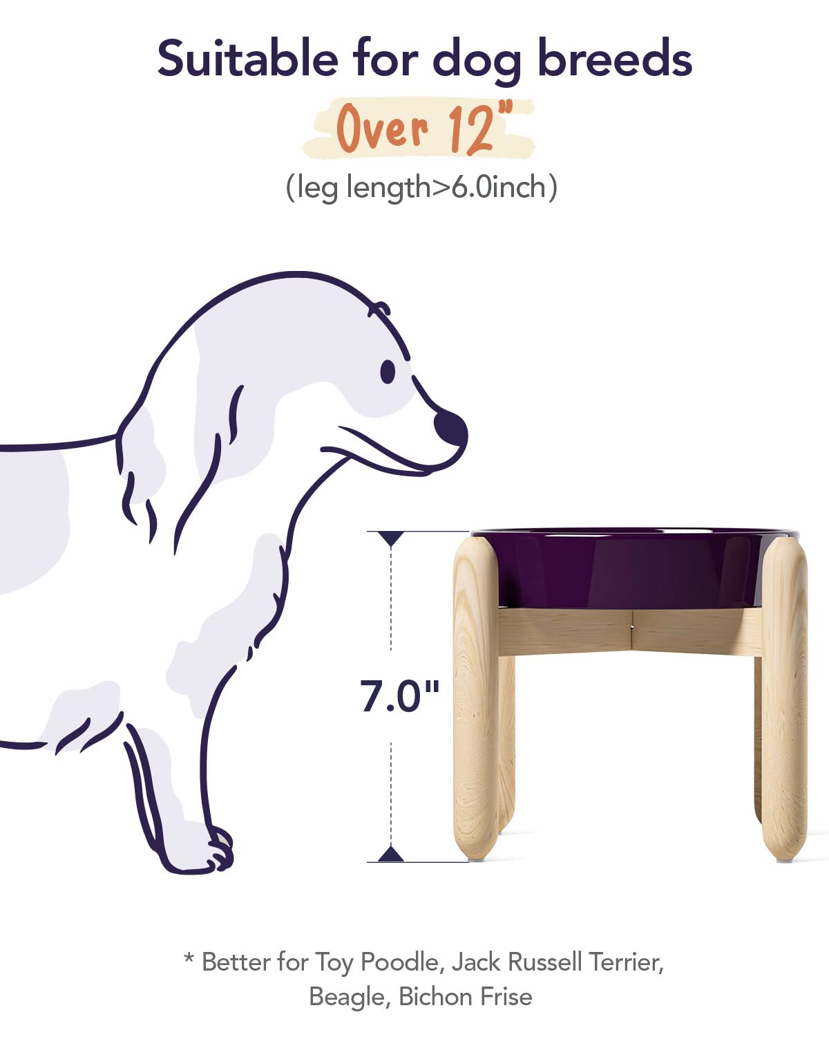 LE TAUCI Ceramic Slow Feed Dog Bowls, Elevated for Small and Medium Breed Dogs, Anti-Gulping Pet Feeding Dishes, Maze Purple, 1.