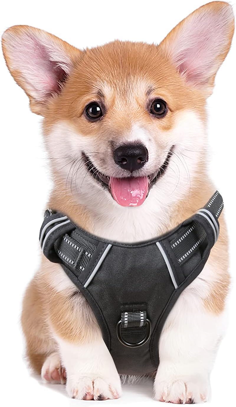 Heele Dog Harness Dog Harness Small Dog No Pull Harness With Soft Handle Reflective Harness Adjustable, Black, Xs