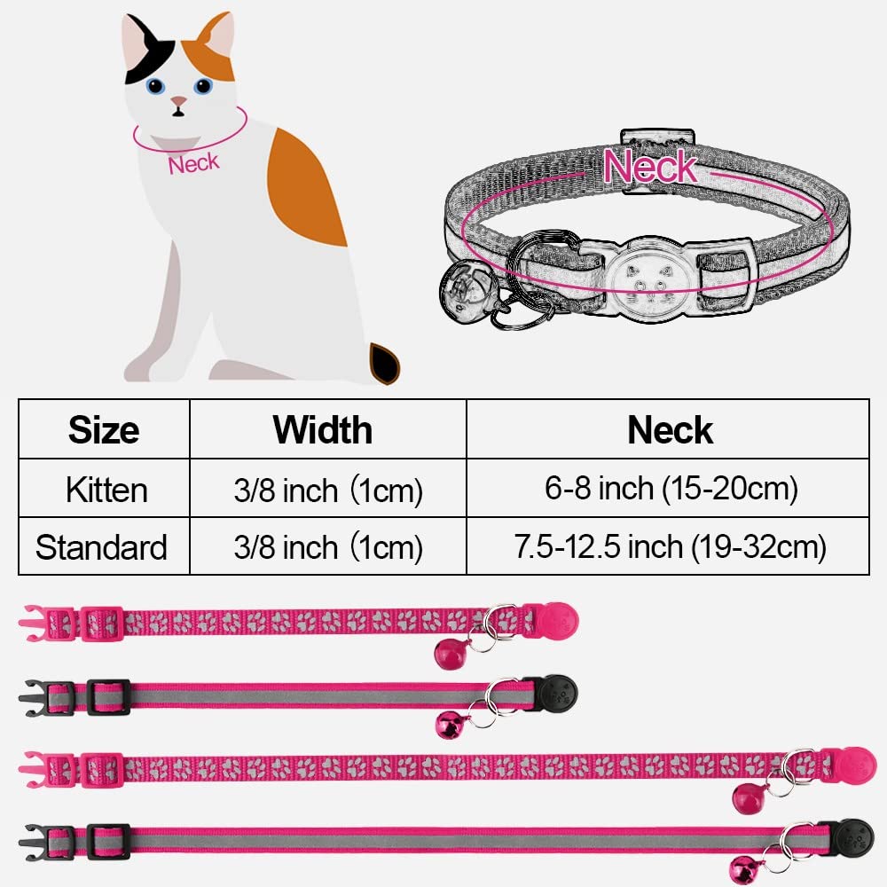Taglory Reflective Cat Collars Breakaway With Bell, 2 Pack Girl Boy Pet Kitten Collar Adjustable 6-8 Inch, Hotpink