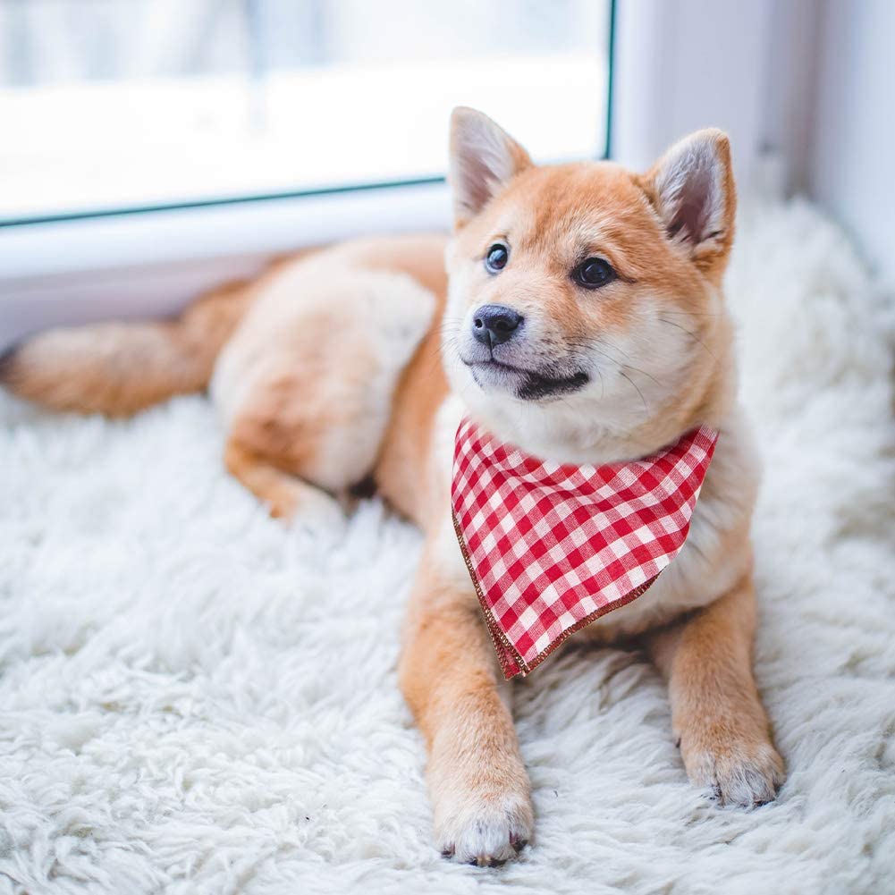 Remifa Dog Bandana - 6Pcs Birthday Gift Washable Green Blue Red Christmas Dog Bandana Square Plaid Printing Bib Double Reversible Kerchief Scarf Adjustable Accessories For Small To Large Dog Puppy Cat