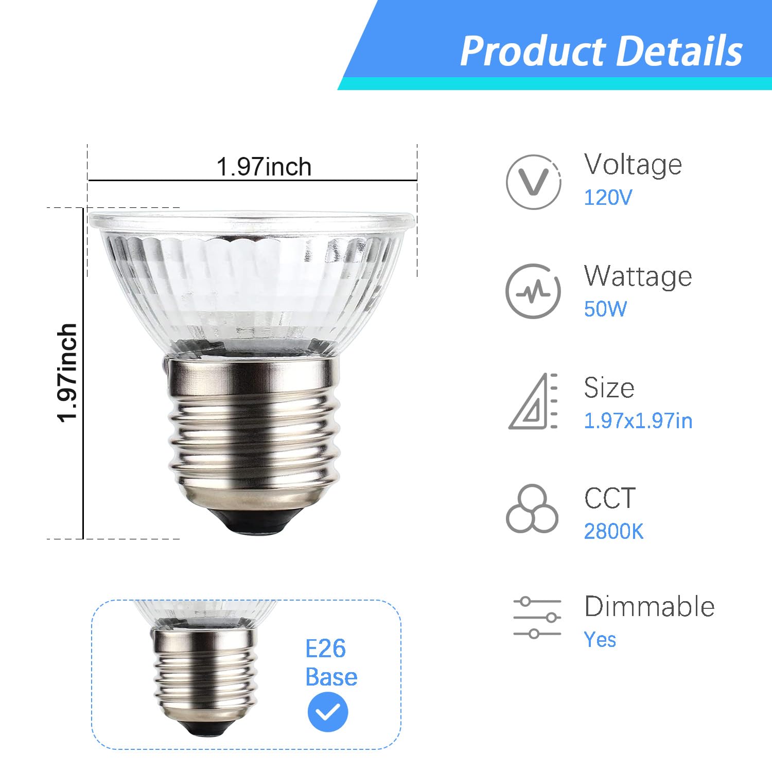 KOHEOPT 2-Pack 50W UVA UVB Bulbs, Light Turtle Heat Lamp for Reptiles and Amphibian Tanks, Terrariums and Cages, Fit E26 Heat Re