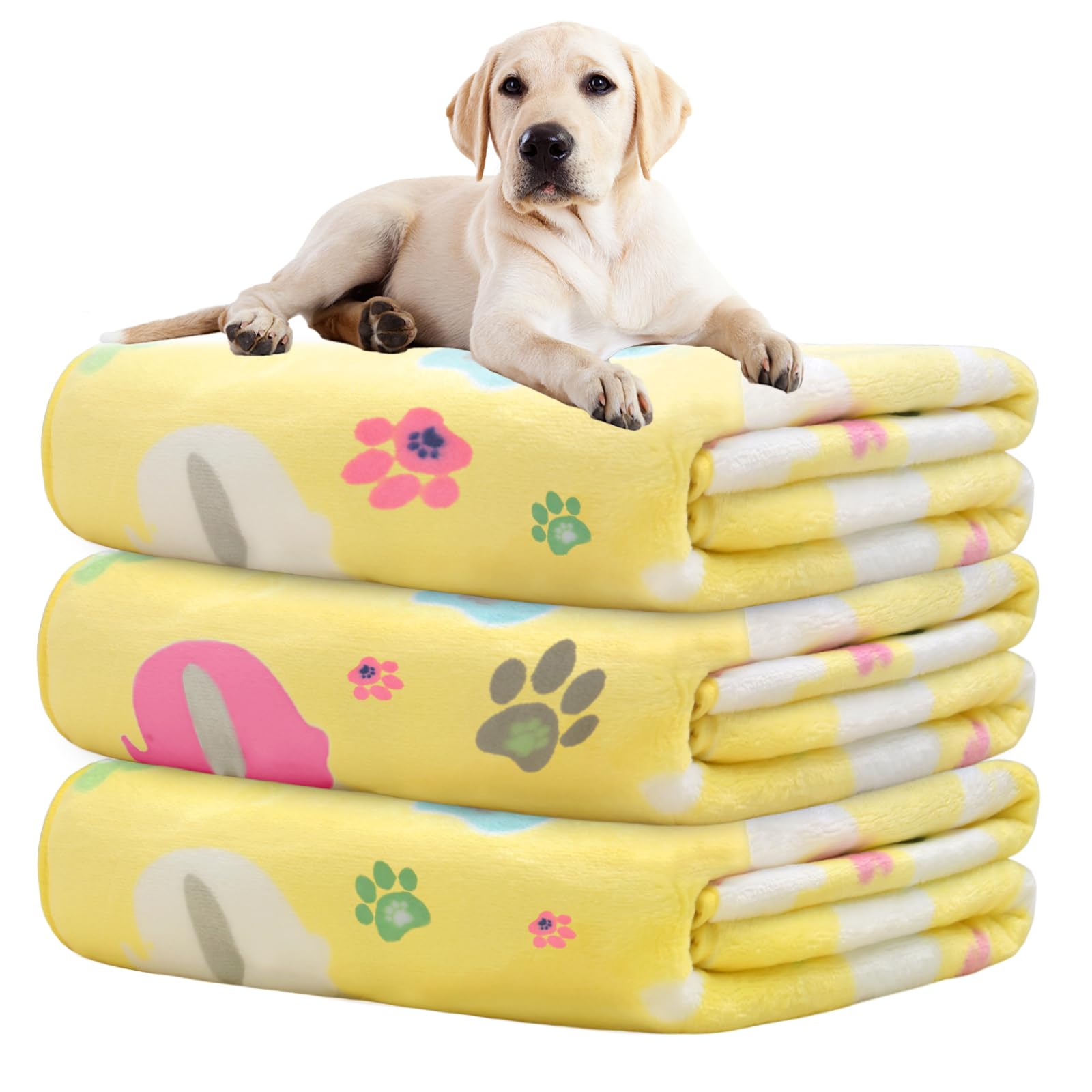 Rezutan 1 Pack 3 Premium Soft Dog Throw Blanket, With Flannel Yellow Cute Elephant Pattern And Paw Prints,41X31 Inches, Cat Blan
