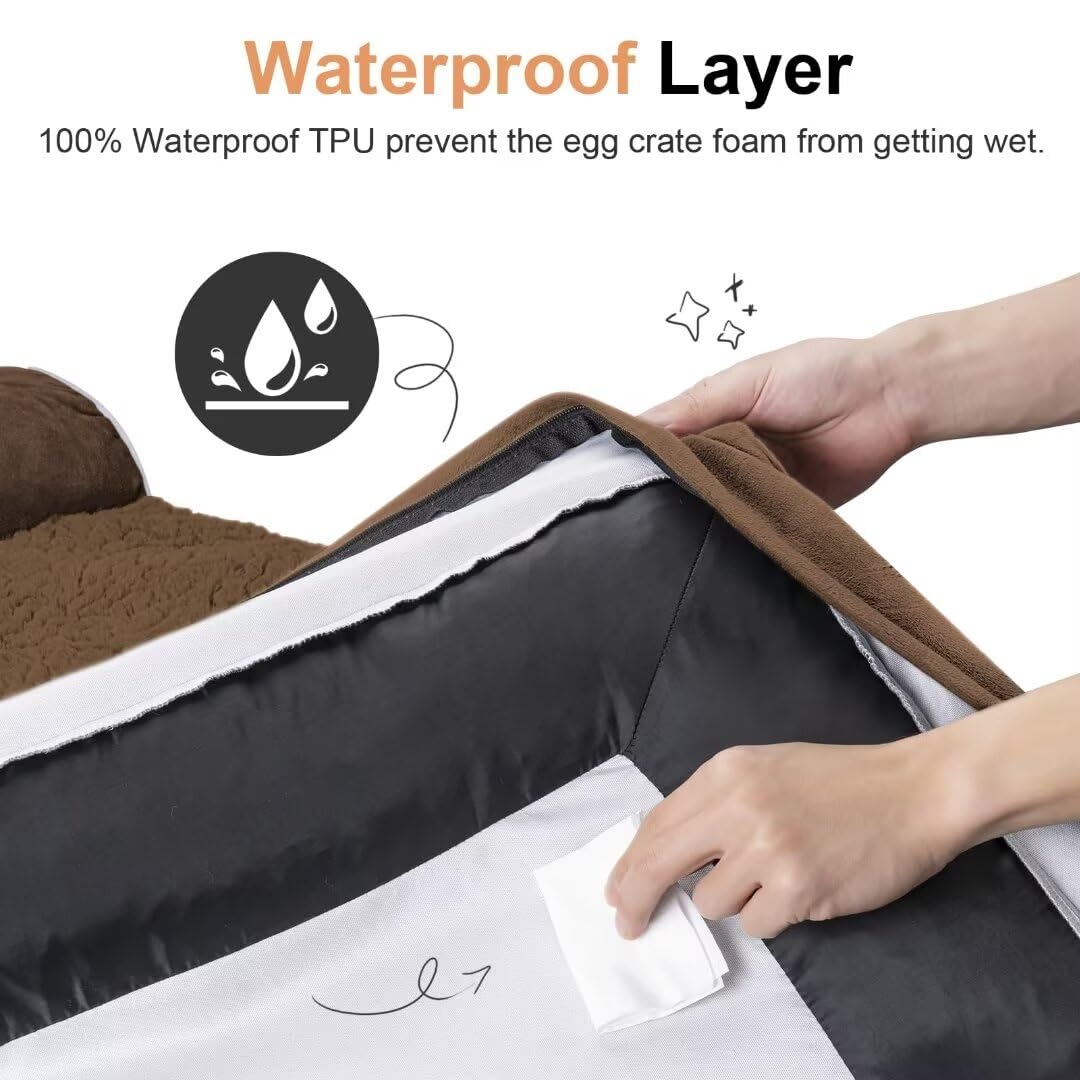 Large Dog Bed Orthopedic Washable: Beds Bolster Xl Bed Medium Large Dogs Egg Crate Foam Couch Sofa Waterproof With Removable Cover - Dark Coffee