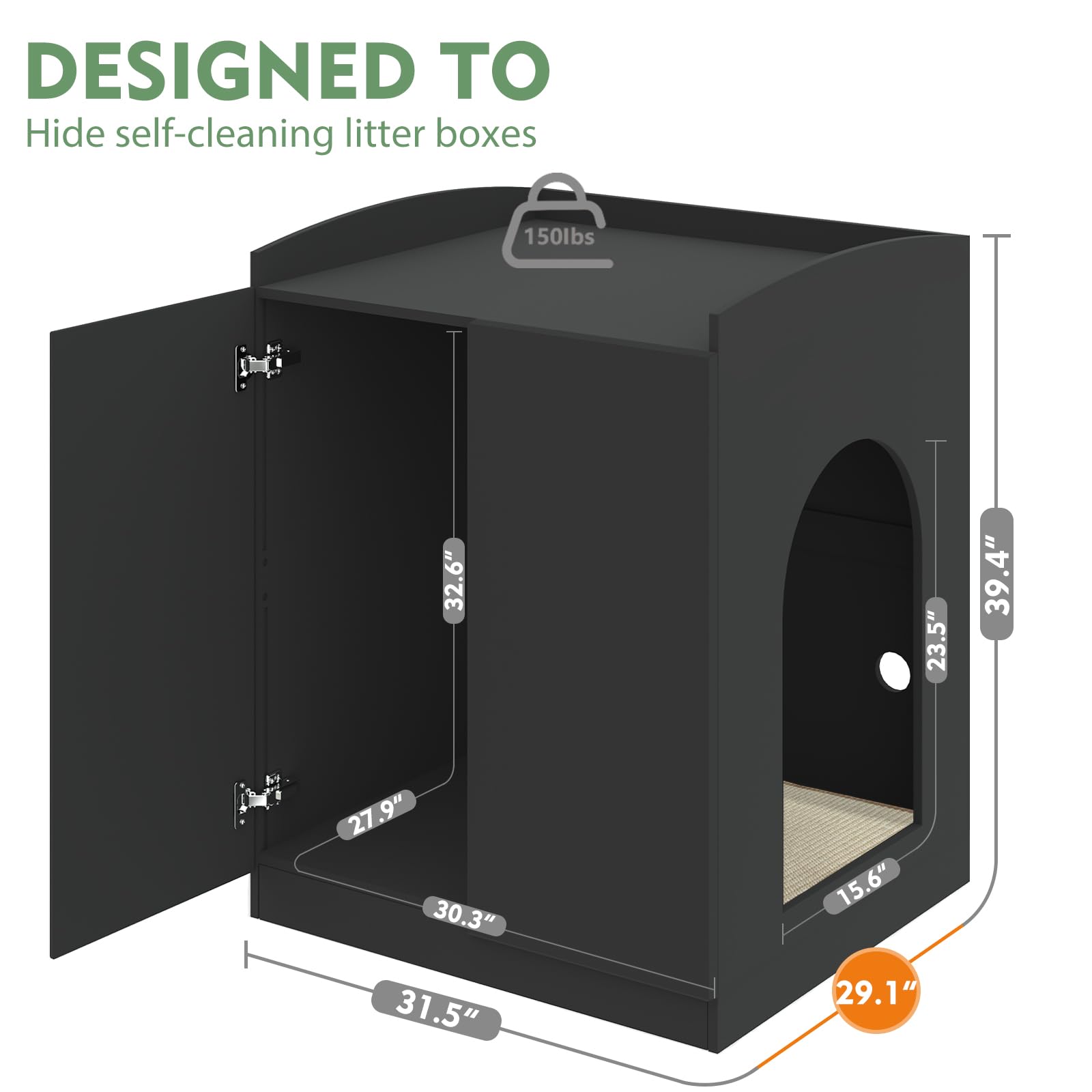 Amunrbrek Modern Tall Self Cleaning Litter Box Enclosure,Hidden Cat Litter Box Enclosure Furniture For Large Automatic Litter Bo