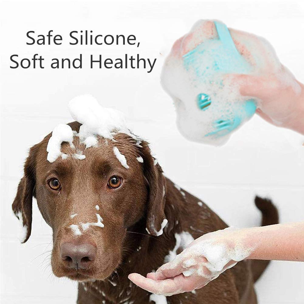 Dog Bath Brush - Misthis Pet Massage Brush Shampoo Dispenser Soft Silicone Brush Rubber Bristle For Dogs And Cats Shower Grooming(Blue)