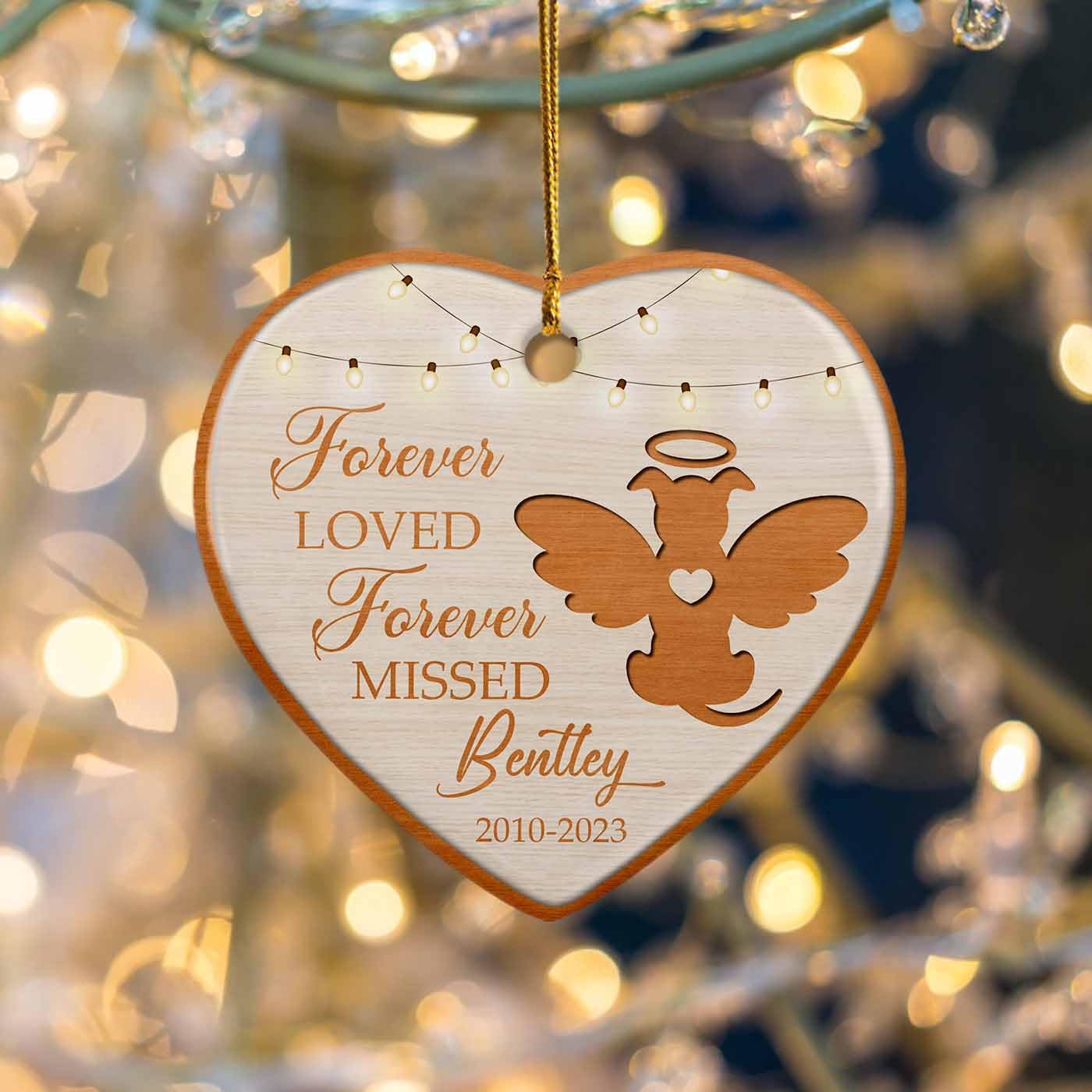 Personalized Dog Forever Loved Forever Missed Ceramic Ornament, Dog Loving Memorial Ornaments Christmas 2025, Custom Name & Year Memorial Dog Ceramic Keepsakes Wooden Style Gift For Hanging Xmas Tree