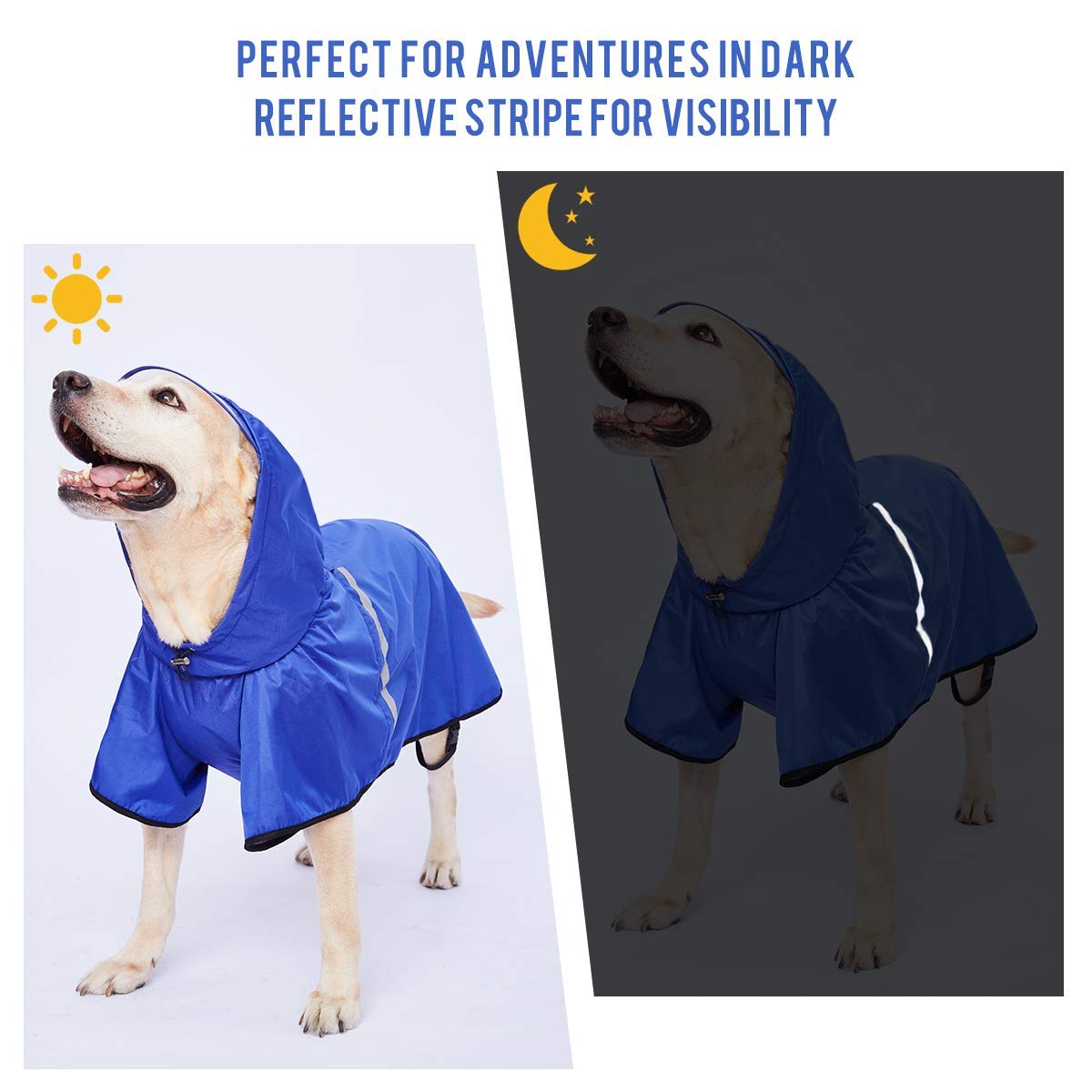 Dog Raincoat With Adjustable Belly Strap And Leash Hole - Hoodie With Reflective Strip - Waterproof Slicker Lightweight Breathable Rain Poncho Jacket For Medium Large Dogs - Easy To Wear, Blue 6Xl