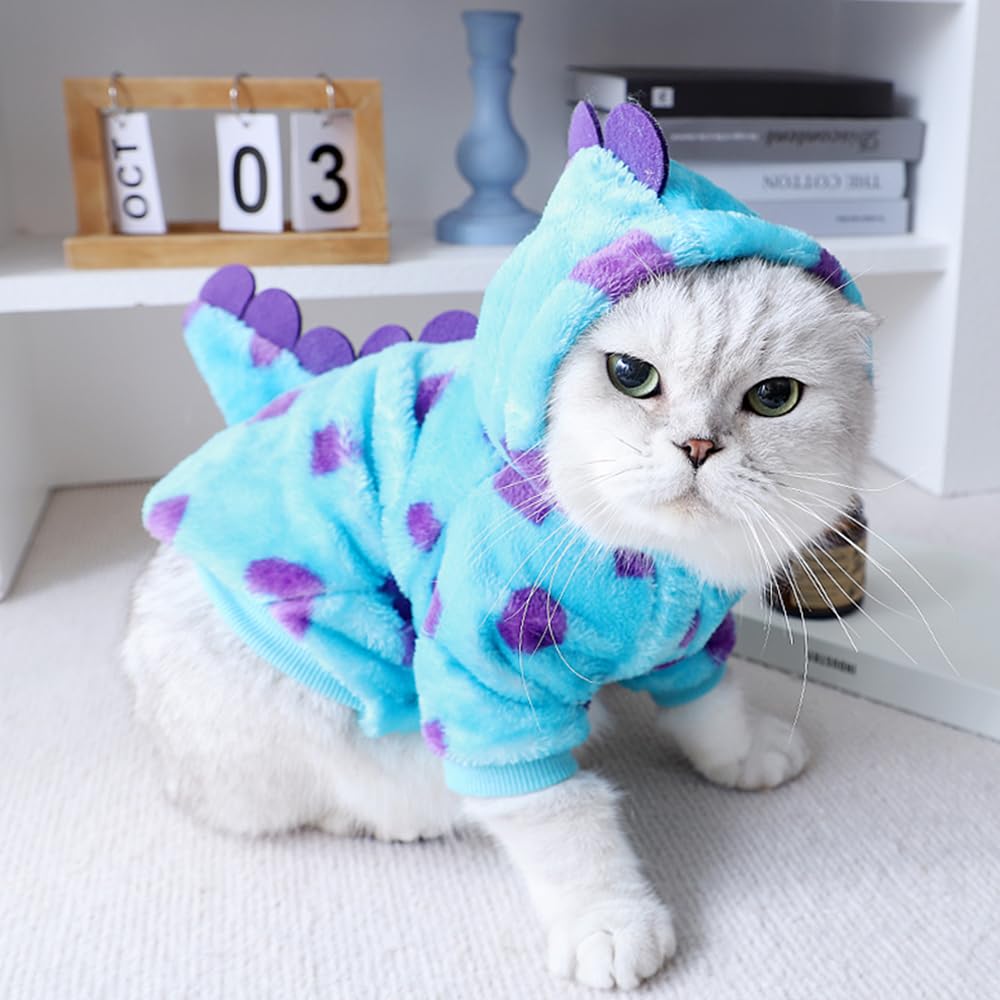 Anelekor Dinosaur Dog Clothes For Small Dog Girl Boy,Fleece Winter Puppy Hoodies With Leash Ring,Cold Weather Coat For Cat,Funny