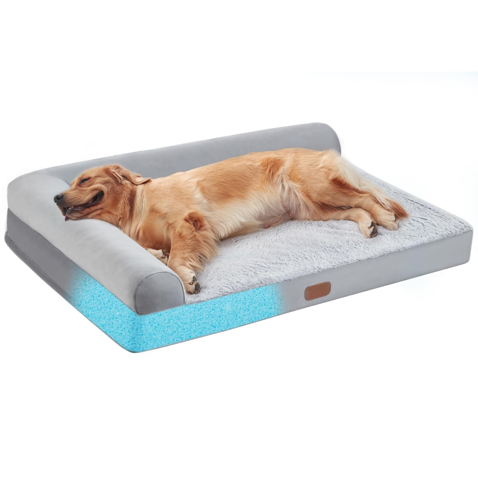Extra Large Memory Foam Dog Bed  L Shaped Orthopedic with Washable Cover, Waterproof Lining, Nonskid Bottom, Grey XL