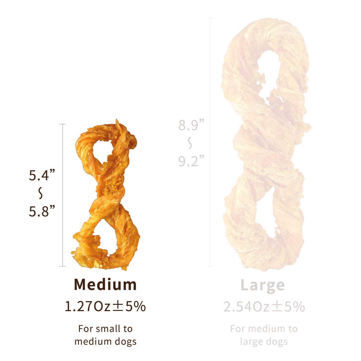 Afreschi Natural Turkey Tendon Rope (M) 20 Units/Box, Dog Treats for Signature Series, All Natural Human Grade Puppy Chew, USA-S