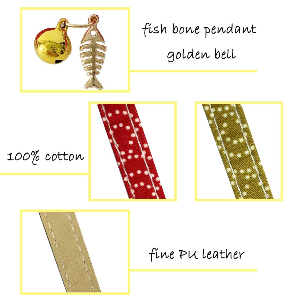 Cute Bowtie Cat Collar With Bell. Japanese Stylish Bowknot & Fish Charm. Safety Breakaway, Soft, Lightweight, For Girl Boy Male