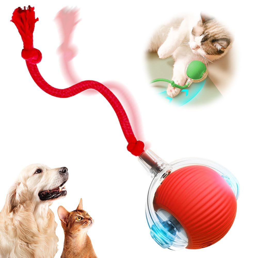 Smart Indoor Adult Cat Toys - Interactive Rolling Balls With Cord Imitation Mouse (Red)