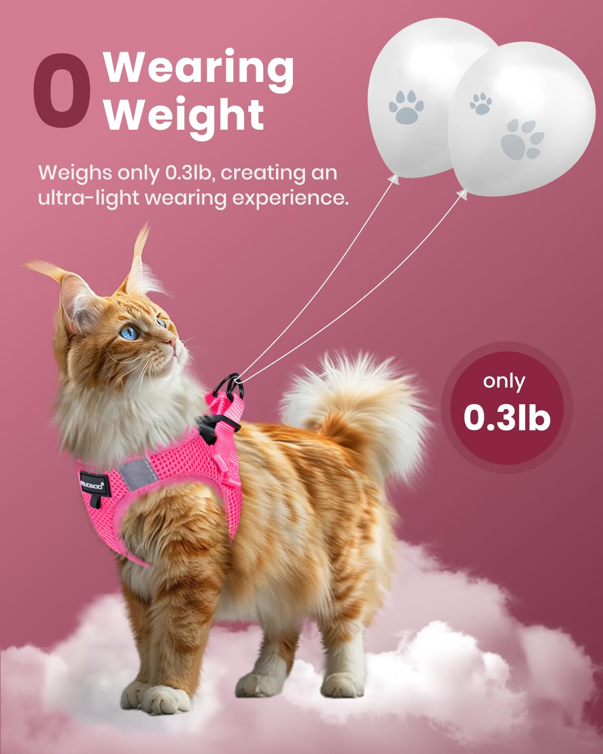 Fayogoo Cat Harness And Leash Set, Escape Proof, Adjustable, Small/Large, Lightweight, Soft Vest, Pink