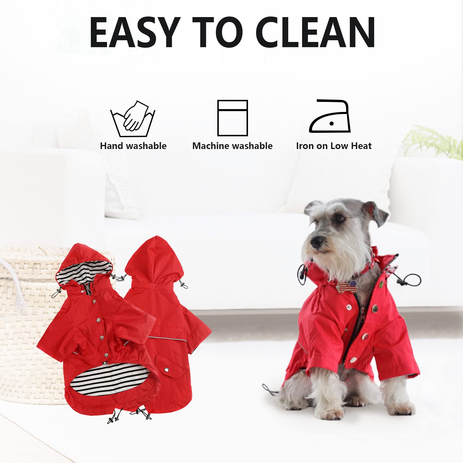 Morezi Dog Zip Up Dog Raincoat With Reflective, Rain/Water Resistant, Adjustable Drawstring, Removable Hood, Stylish Premium Dog Raincoats - Red - Large