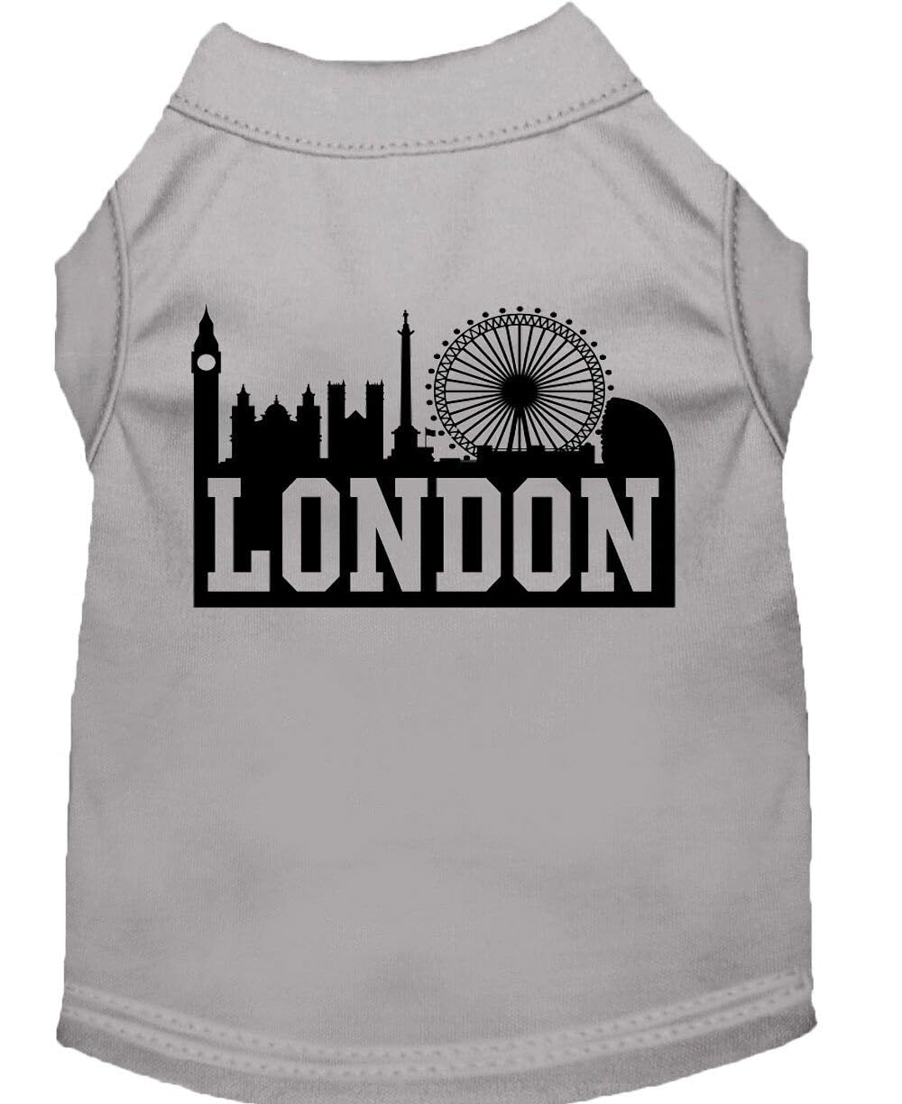 Pet Dog & Cat Shirt Screen Printed, 'London Skyline' Gray Xs (0-3 Lbs.)