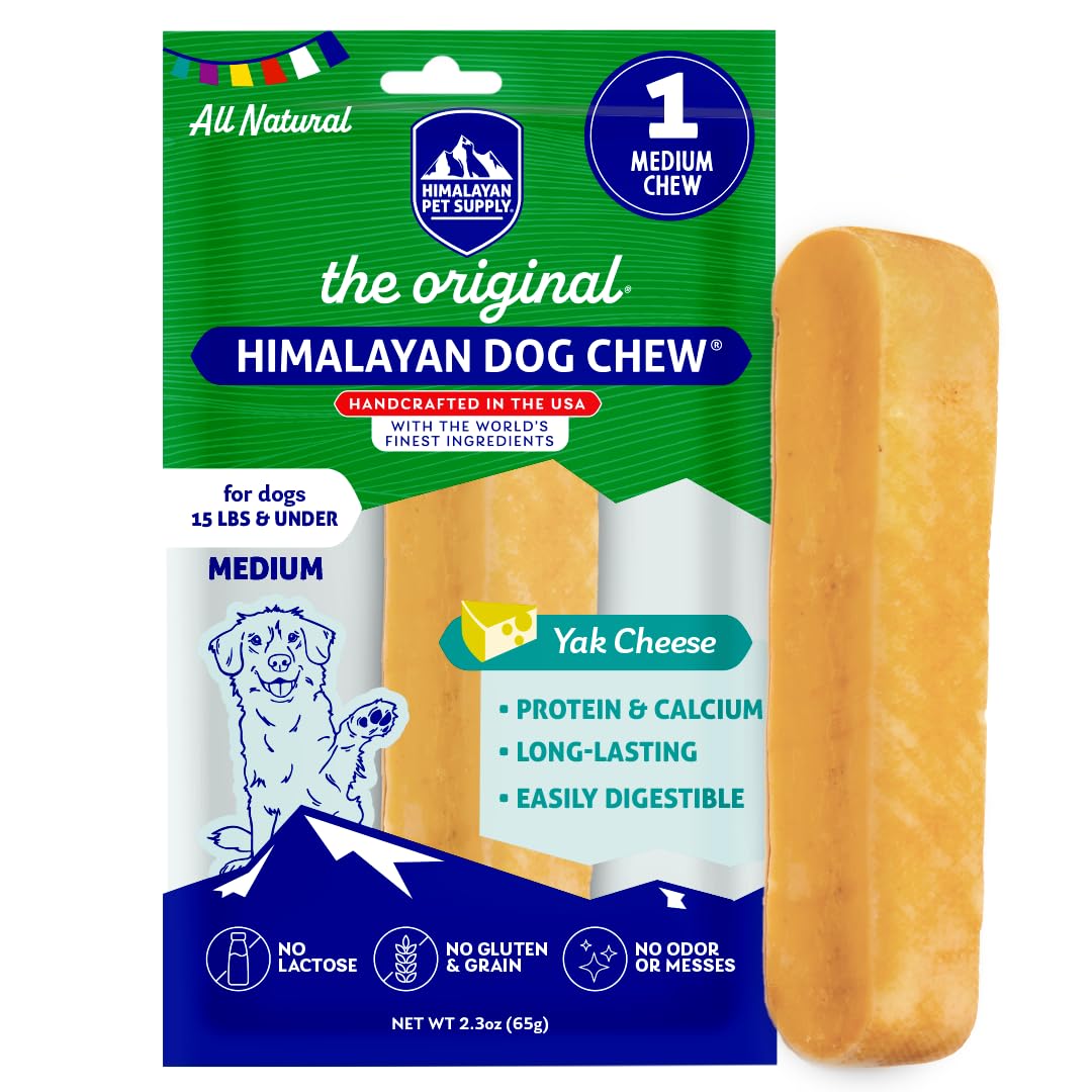 Himalayan Dog Chew Original Yak Cheese Chew, 1 Medium Stick, 2.3 oz, Gluten Free, Healthy Treats, Grain & Lactose Free 100% Natu