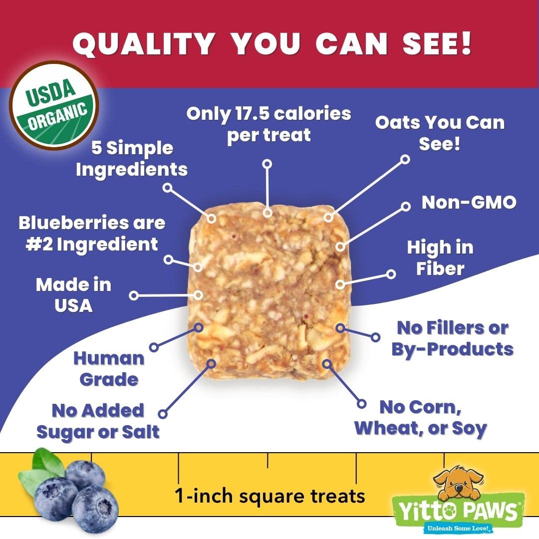 Crunchy Organic Blueberry Dog Treats, Oats & Peanut Butter Healthy Dog Treats, Vegan All Natural Dog Training Treats Made in USA
