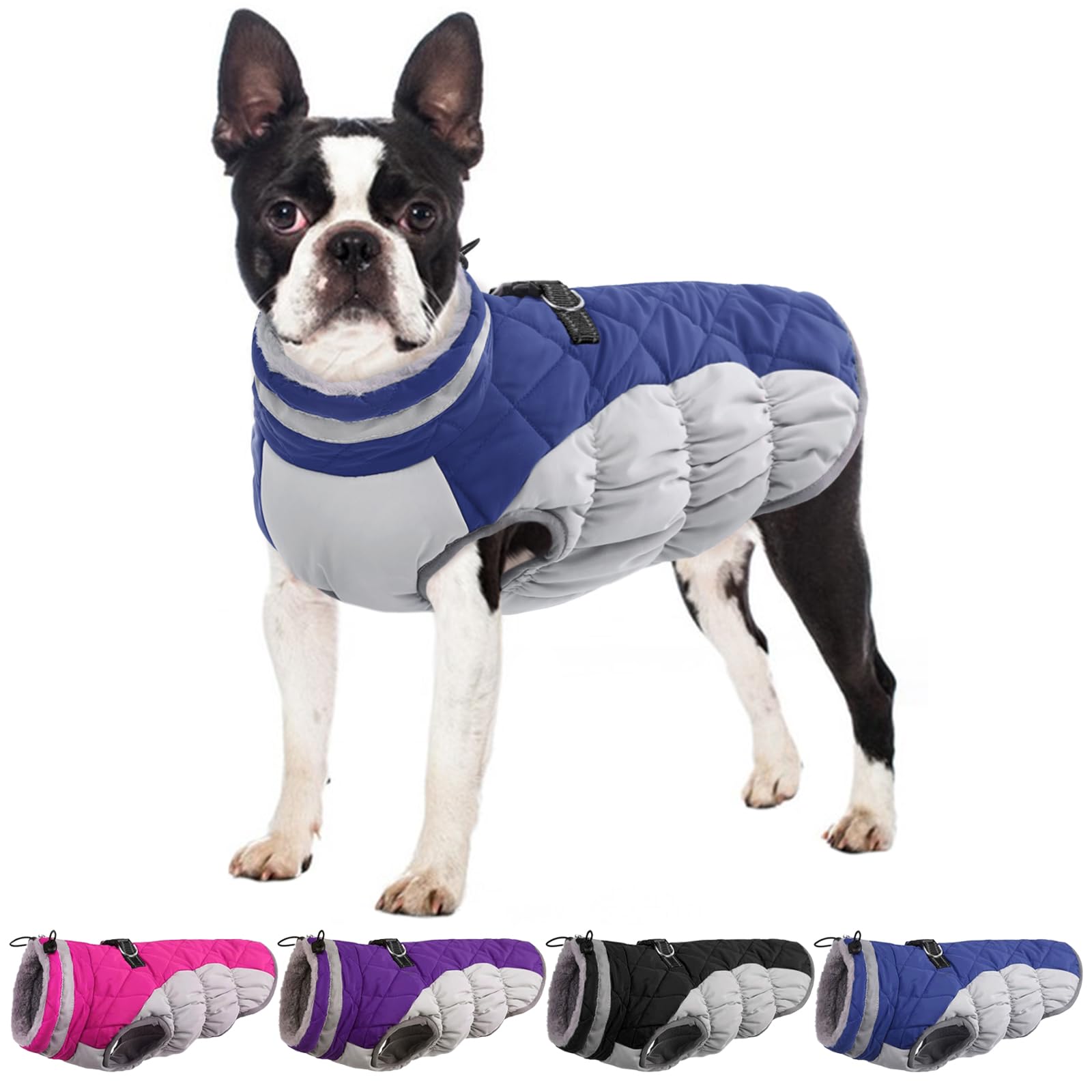 Ouobob Winter Dog Coat,Large Dog Jacket,Waterproof Pet Jacket With Back Zipper,Pet Coat With Harness Built In,Warm Dogs Coat Wit
