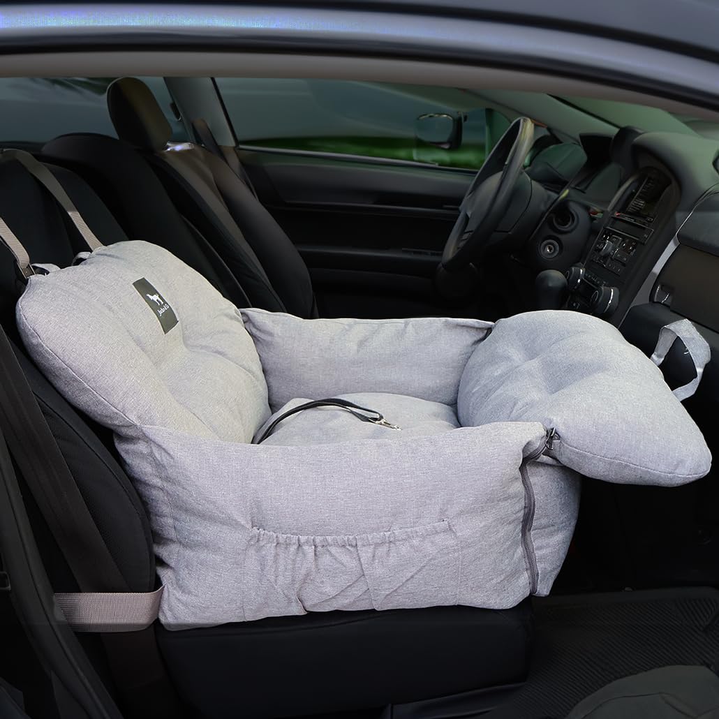 Jacko & Co - Premium Dog Car Seat & Bed For Small & Medium Dogs Up To 30Lbs, Soft Travel Bed & Carrier Bag For Pets, Puppies, Cats For Front & Back Seat, Machine Washable & Water Resistant (Grey)