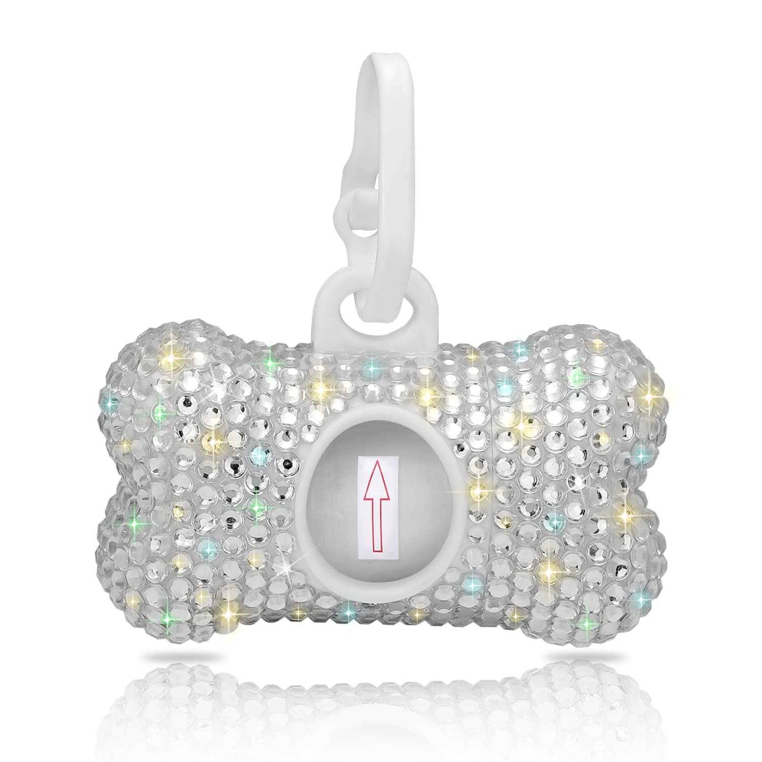 Savori Dog Poop Bag Holder Bling Crystal Dog Waste Bags Dispenser For Pet Dog Doggy With Carabiner Clip Includes 1 Roll 15 Bags 