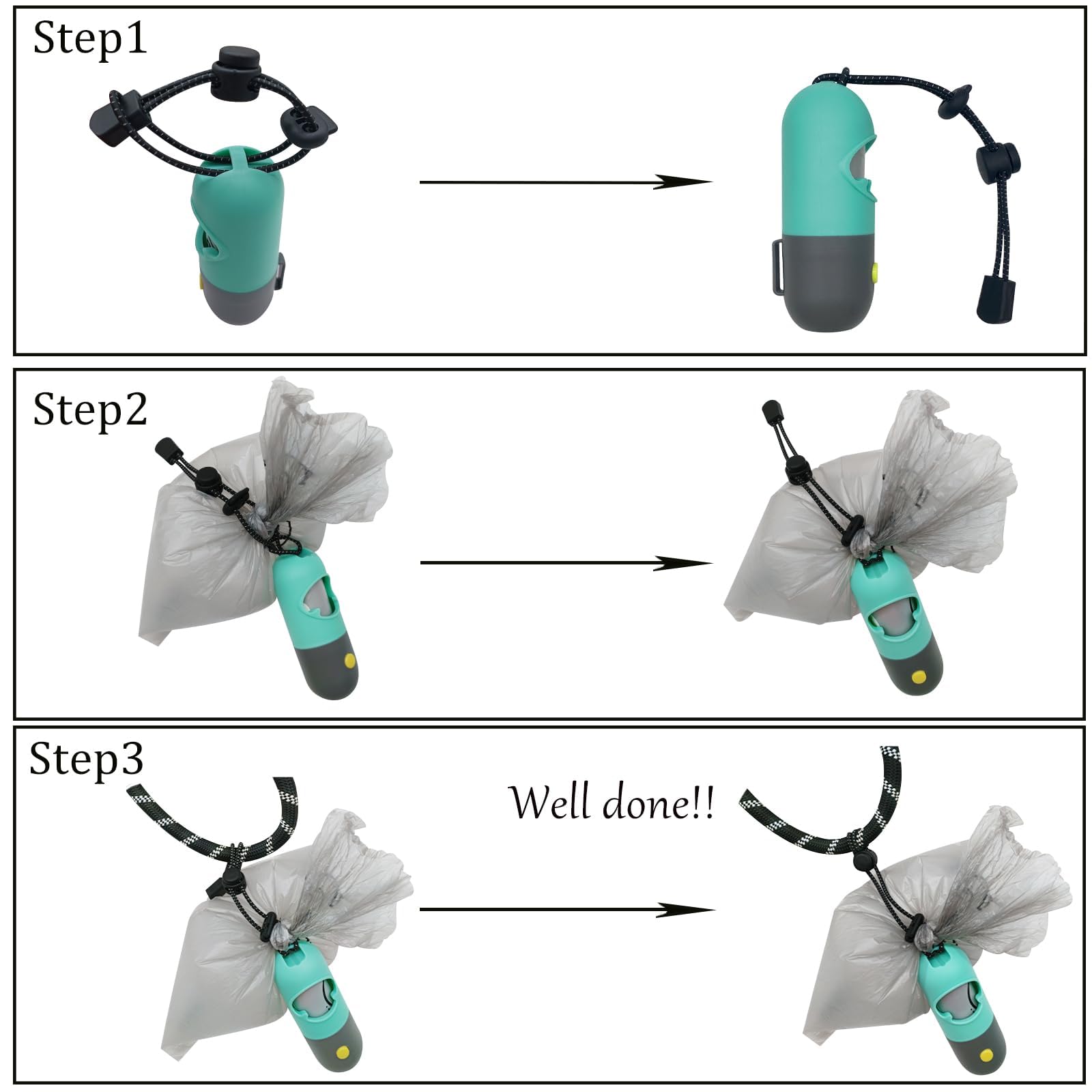 Dog Poop Bag Holder With LED Flashlight | Pet Waste Dispenser for Leash | Doggie Potty Container With Leak-proof Trash Bags and