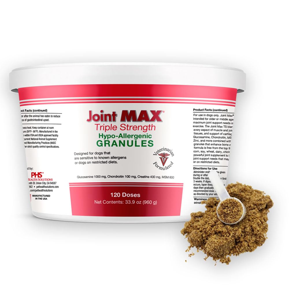 Joint MAX Triple Strength HA Granules for Dogs, Glucosamine, Chondroitin, Creatine, MSM and Antioxidants - Hip and Joint Support