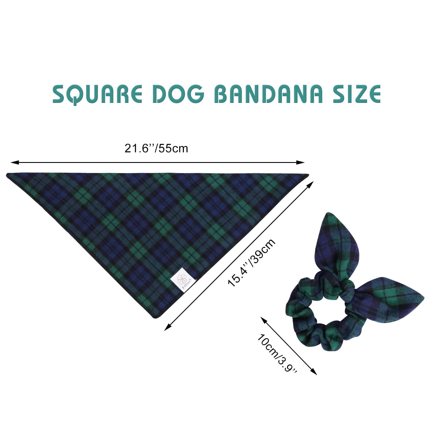 E-Clover Spring Dog Bandanas & Matching Scrunchie Set Plaid Scarf Kerchief For Small Dog Boy Puppy Bandana Pet Owner Blue Green