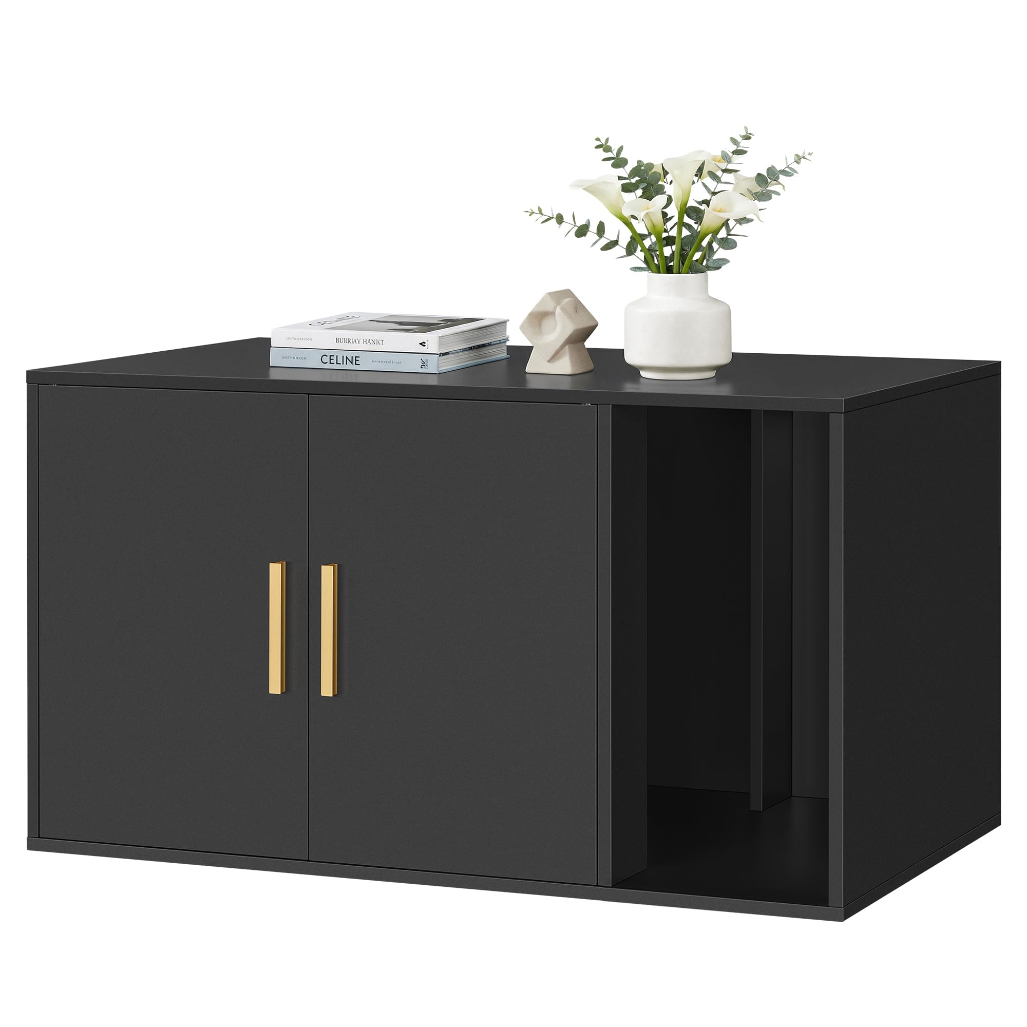 Feandrea Cat Litter Box Enclosure, Modern Hidden Litter Box Furniture, Front Entry, Double Doors, Indoor Pet House, Living Room 