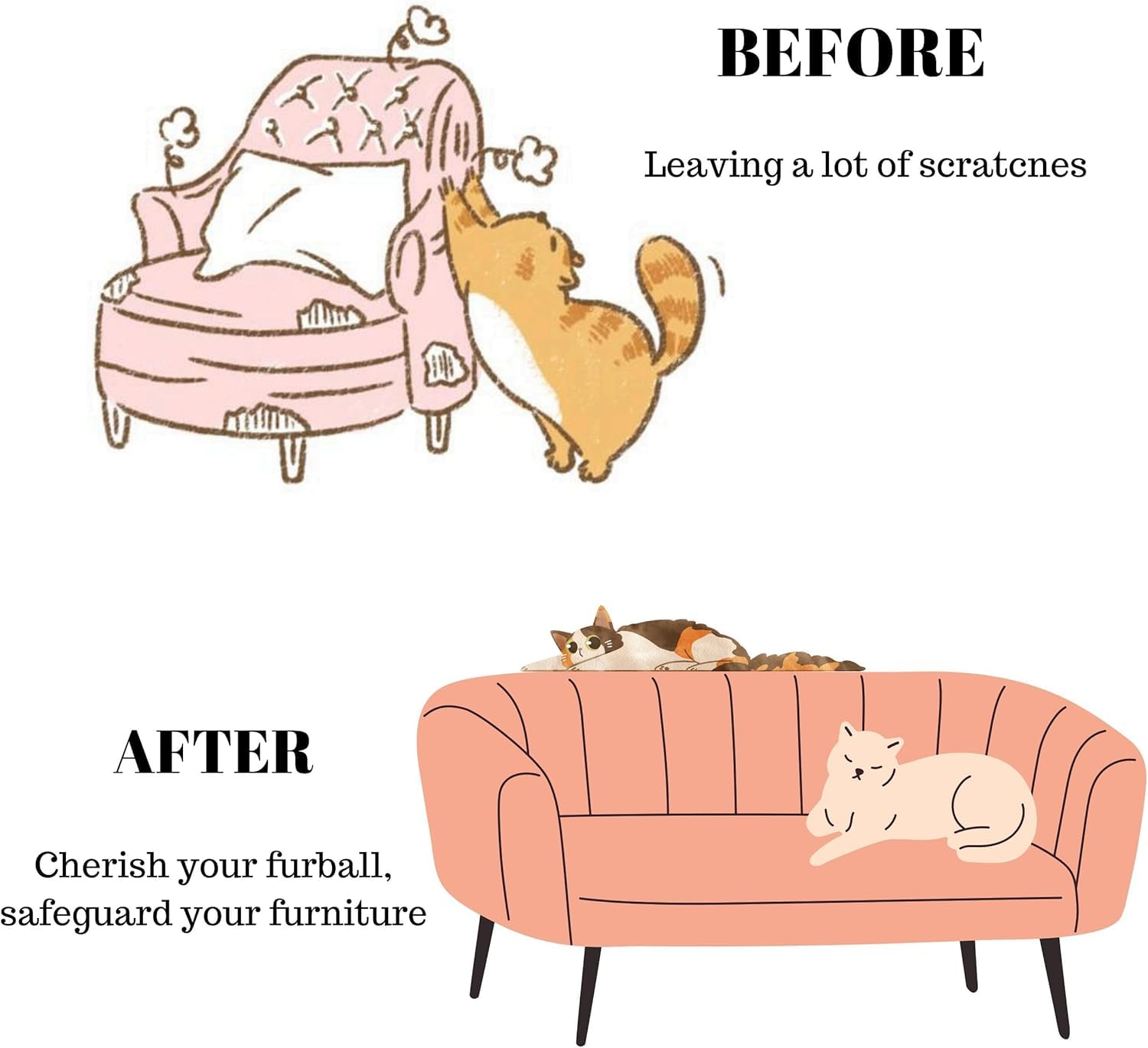 Anti-Cat Scratch Furniture Protector, 200'' X 12'', Single-Side Cat Couch Scratch Protector With 50 Twist Pins + 1 Scraper