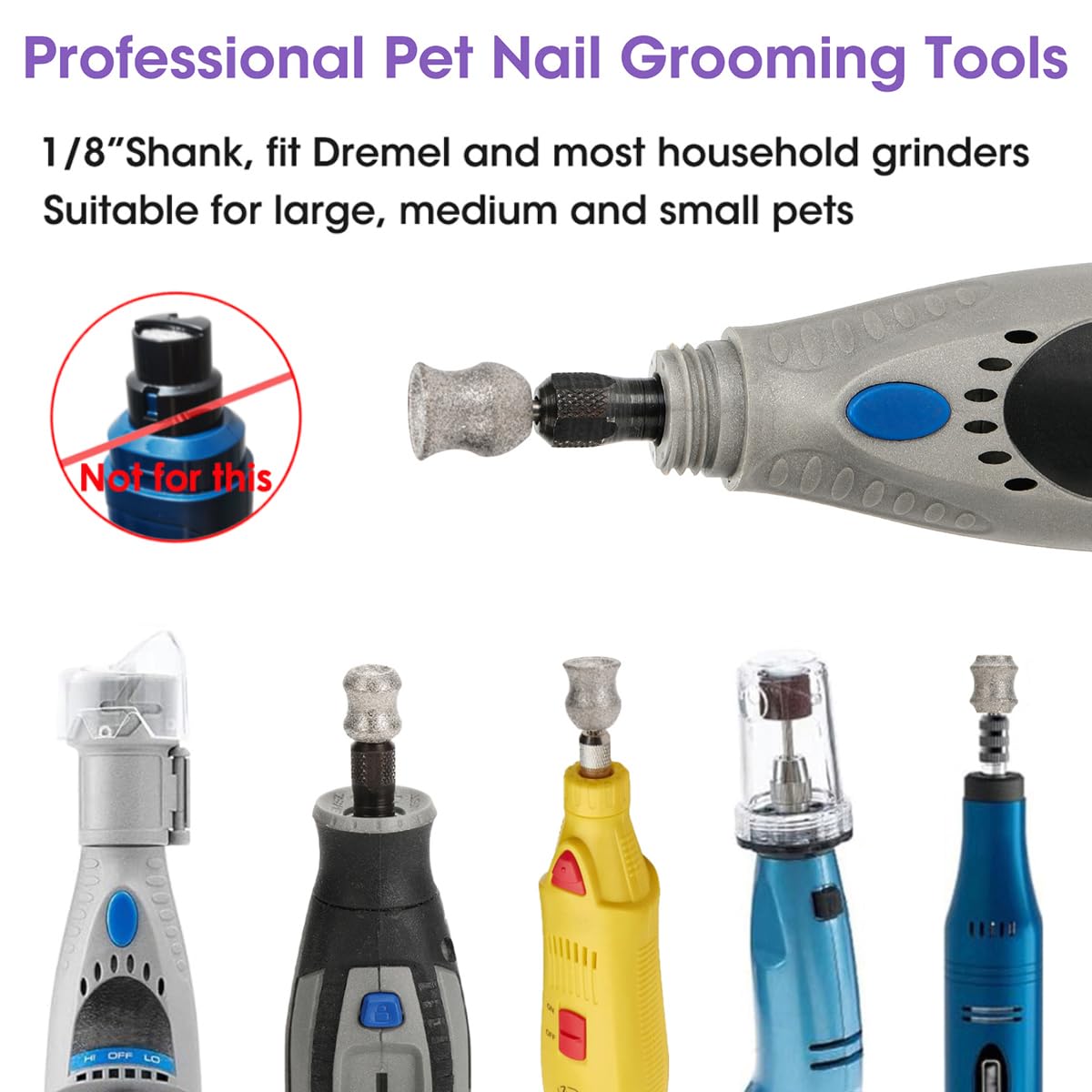 Asozeer For Dremel Dog Nail Grinder - Diamond Bits Attachment For Dog Nail - 1/8' Painless Nail Grinder Bits Won'T Pull Hair Or