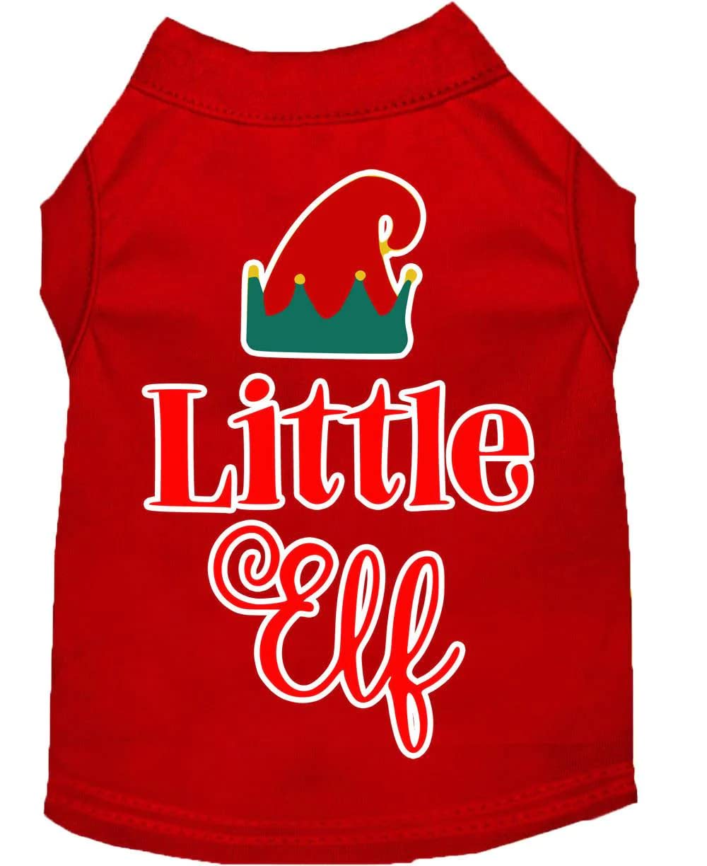 Christmas Pet Dog & Cat Shirt Screen Printed, &quot;Little Elf&quot; Red MD (6-10 lbs.)