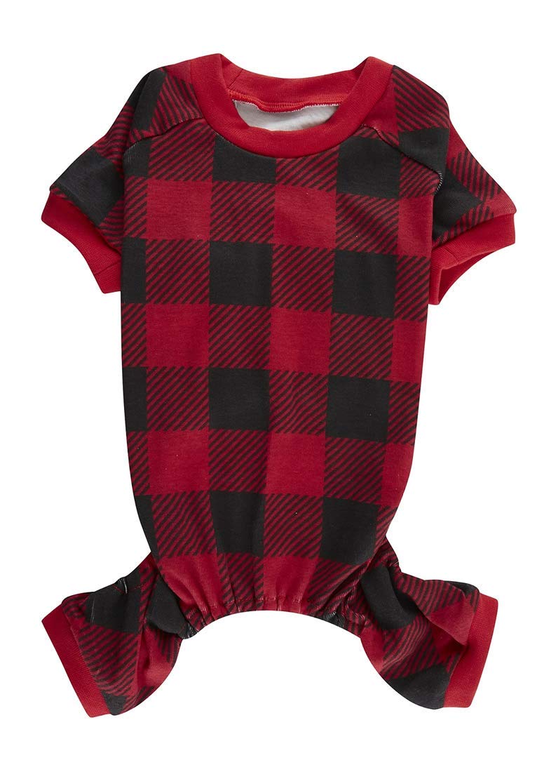 Red Plaid Christmas Clothes For Dogs Baffulo Pajamas Onesie Pjs For Pet Back Length 12'' Small