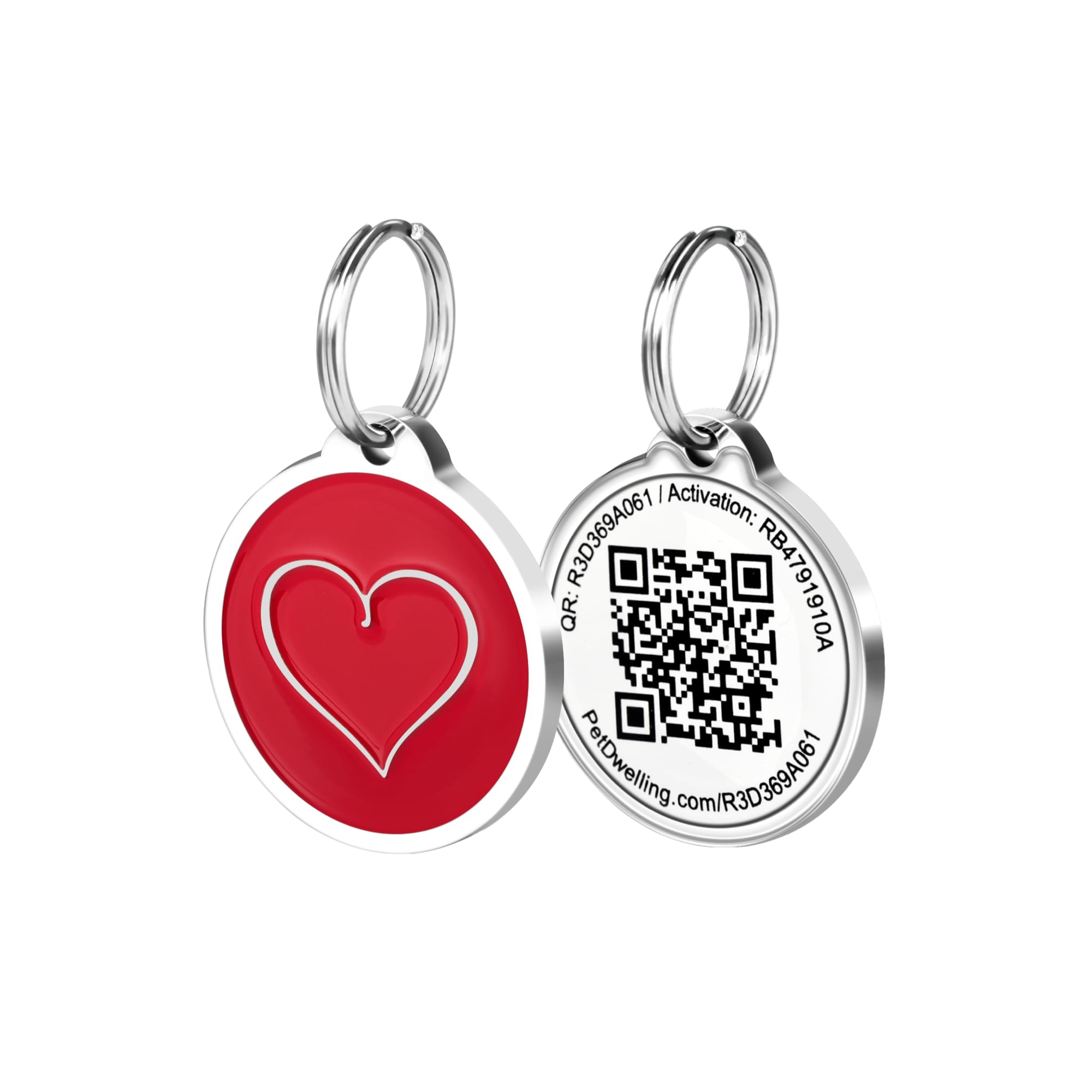 Pet Dwelling 2D Qr Code Pet Id Tag - Dog Tags - Cat Tags - Online Pet Profile - Scan Tag Location - Instant Email Notification(Red Heart)