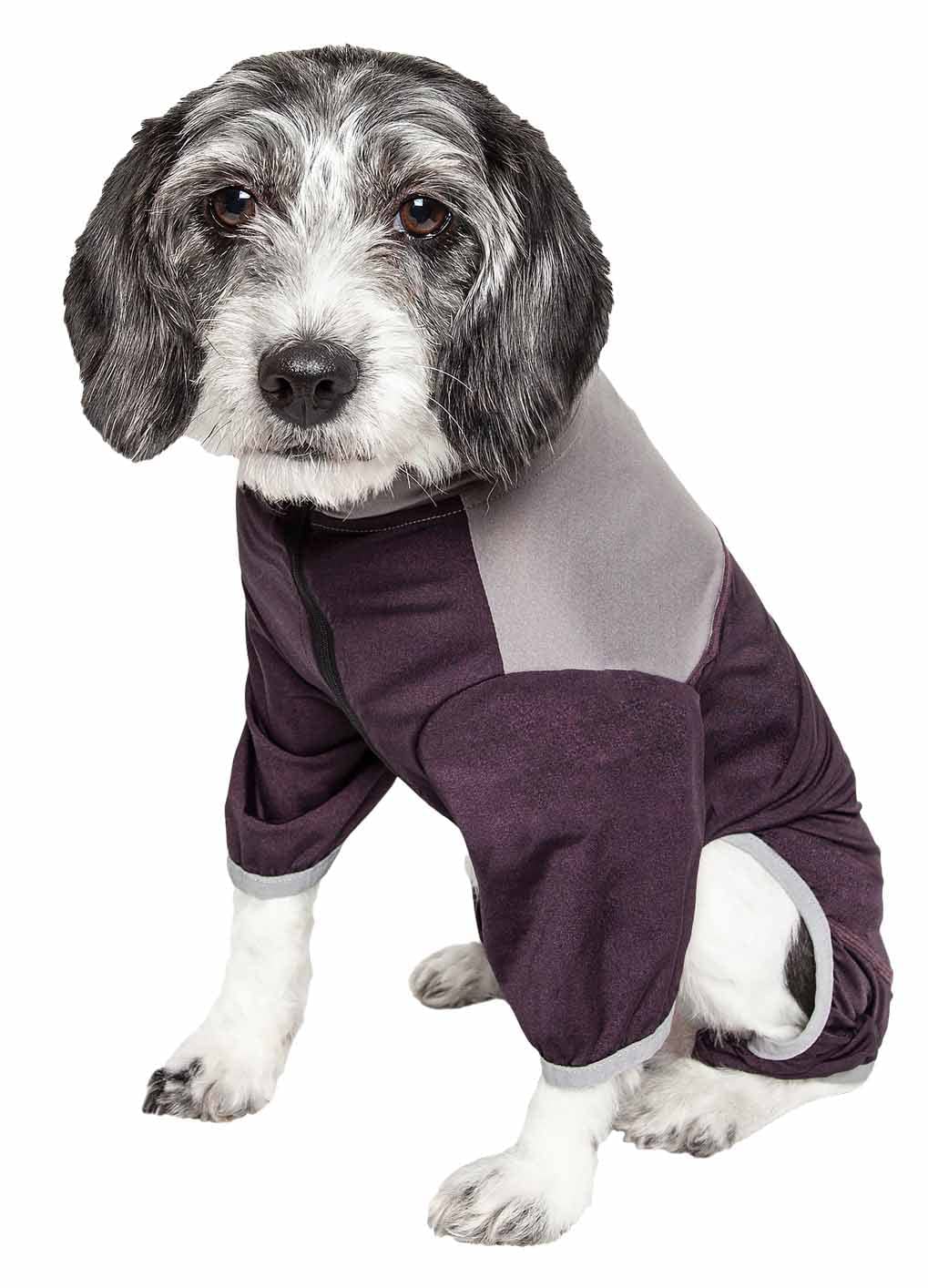 Pet Life ® Active 'Embarker' Heathered Performance 4-Way Stretch Two-Toned Full Body Warm Up, Medium, Brown